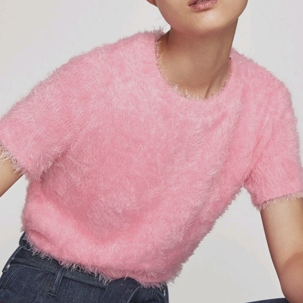 Zara pink fluffy fuzzy crop top tee